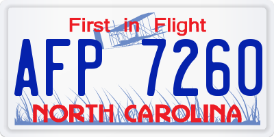 NC license plate AFP7260