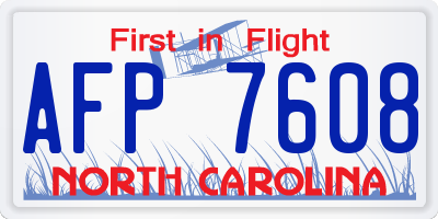 NC license plate AFP7608