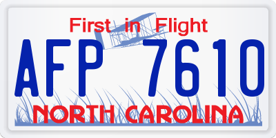 NC license plate AFP7610