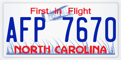 NC license plate AFP7670