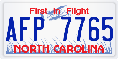 NC license plate AFP7765
