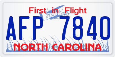 NC license plate AFP7840