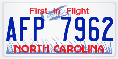 NC license plate AFP7962