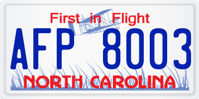 NC license plate AFP8003