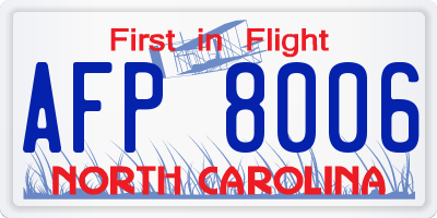 NC license plate AFP8006