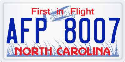 NC license plate AFP8007