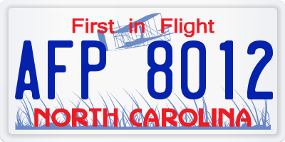 NC license plate AFP8012