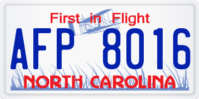 NC license plate AFP8016