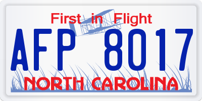 NC license plate AFP8017