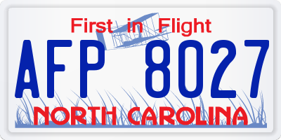 NC license plate AFP8027