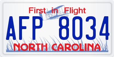 NC license plate AFP8034