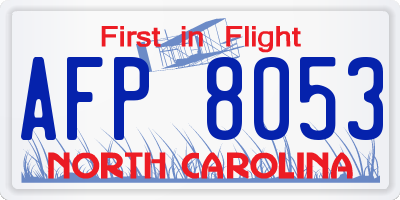 NC license plate AFP8053