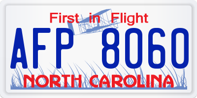 NC license plate AFP8060
