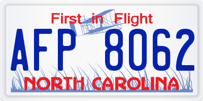 NC license plate AFP8062