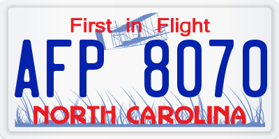 NC license plate AFP8070