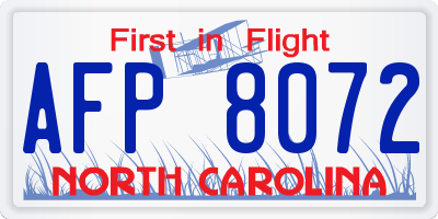 NC license plate AFP8072