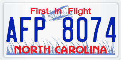 NC license plate AFP8074