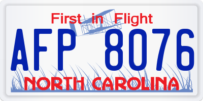 NC license plate AFP8076