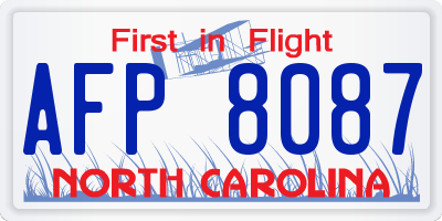 NC license plate AFP8087