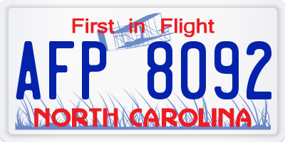NC license plate AFP8092