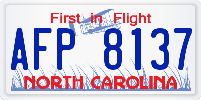 NC license plate AFP8137