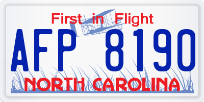 NC license plate AFP8190