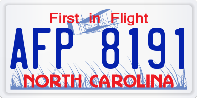 NC license plate AFP8191