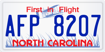 NC license plate AFP8207