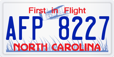 NC license plate AFP8227