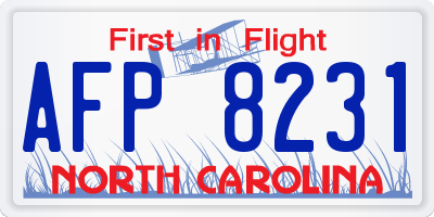 NC license plate AFP8231