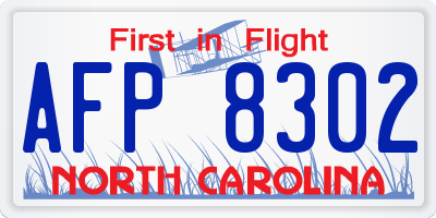 NC license plate AFP8302