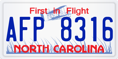 NC license plate AFP8316