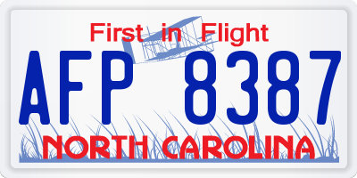 NC license plate AFP8387