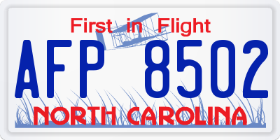 NC license plate AFP8502