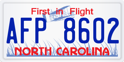 NC license plate AFP8602