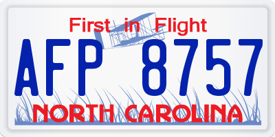 NC license plate AFP8757
