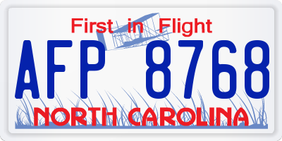 NC license plate AFP8768