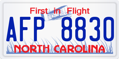 NC license plate AFP8830