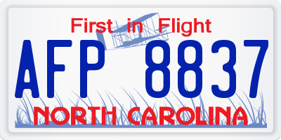 NC license plate AFP8837