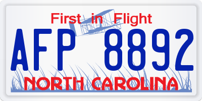 NC license plate AFP8892