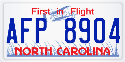 NC license plate AFP8904