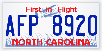 NC license plate AFP8920