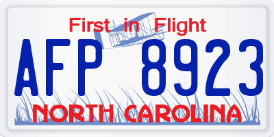 NC license plate AFP8923