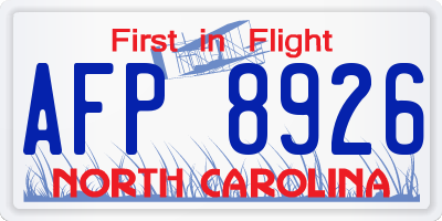 NC license plate AFP8926