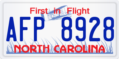 NC license plate AFP8928