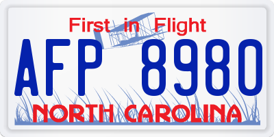 NC license plate AFP8980