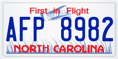 NC license plate AFP8982