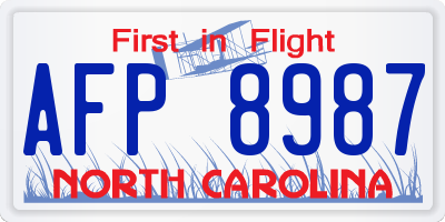 NC license plate AFP8987