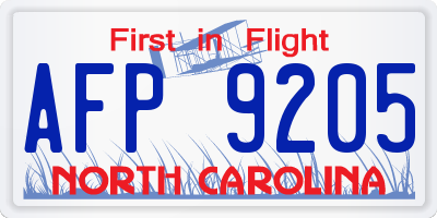 NC license plate AFP9205
