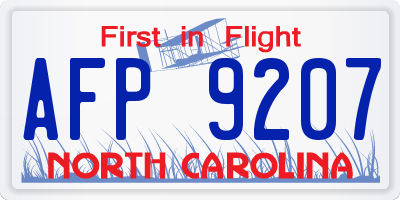 NC license plate AFP9207